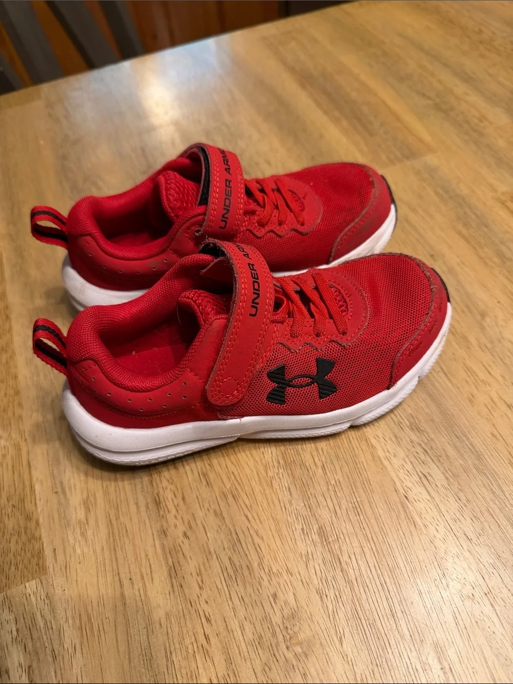 Under Armour Red and Black Kids Velcro Athletic Sneakers